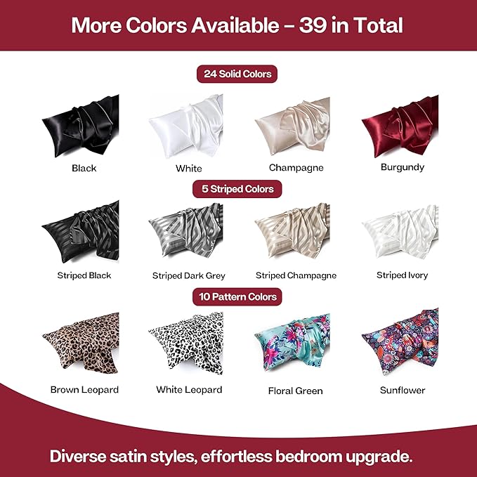 MR&HM Satin Body Pillow Cover, Soft and Breathable Body Pillow Case with Envelope Closure, Cooling and Silky Long Pillowcase for Hair and Skin,Grey (20x54, Burgundy)