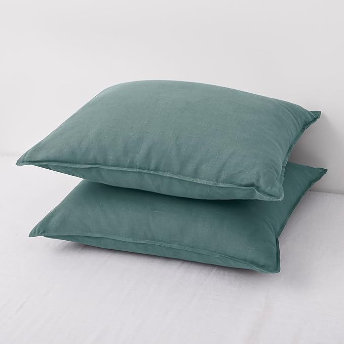 CHUFFED Linen Pillow Cases 2 Pack 100% Linen Standard Pillowcases, Breathable and Cooling Washed Pillow Shams with Zipper Closure, 20x26 Inches,Aqua