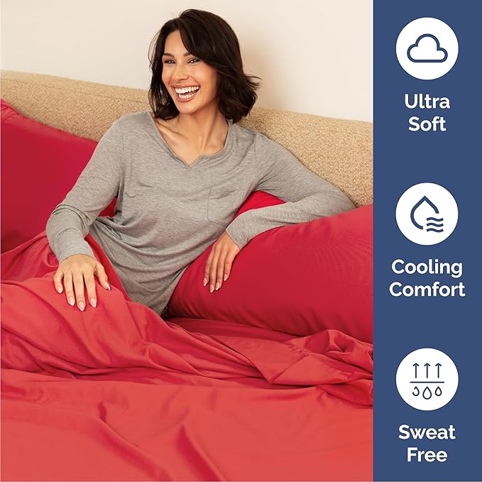 Cal King 6 Piece Sheet Set - Comfy, Breathable & Cooling - Hotel Luxury Bedding for Women, Men, Kids, Teens and Children - 1 Flat & 1 Fitted Sheet & 4 Pillowcases w/ Deep Pockets - Wrinkle Free - Red
