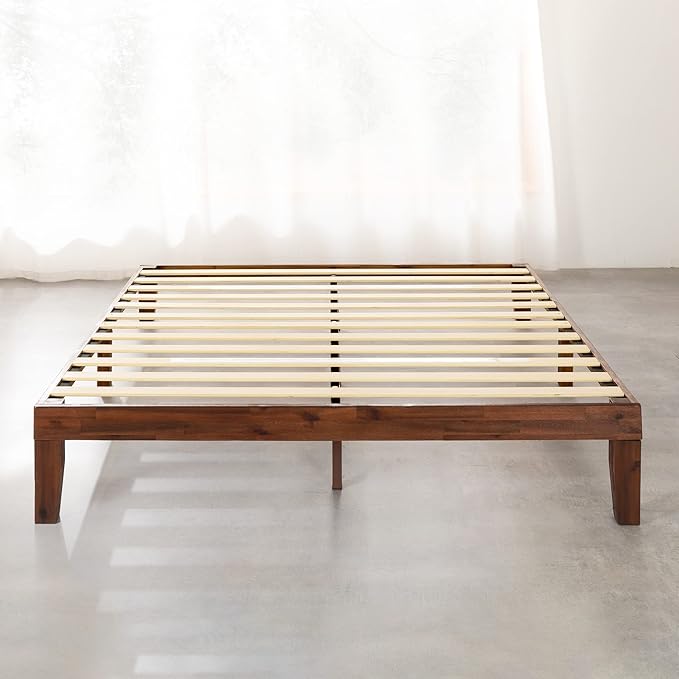 Mellow Naturalista Classic 12 Inch Solid Wood Platform Bed with Wooden Slats, Cal King, Espresso