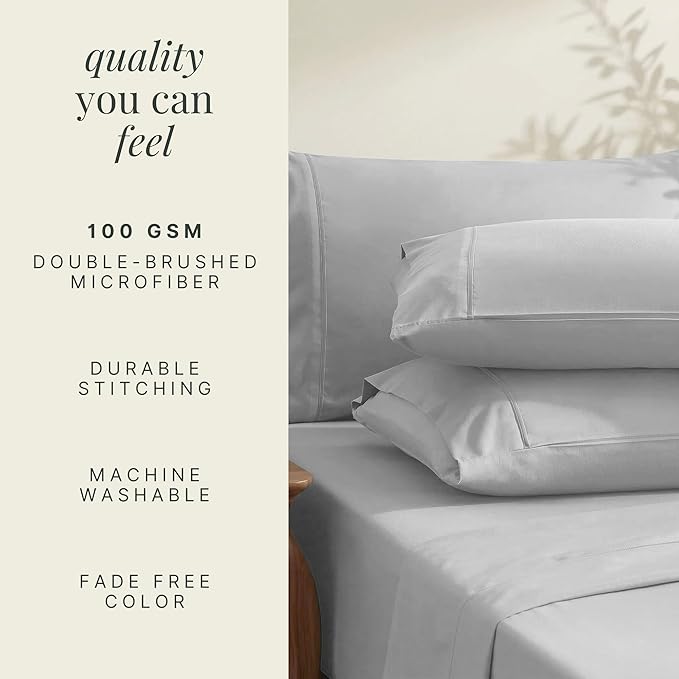 Hearth & Harbor Extra Deep Pocket Sheets - Fits Mattress 18-24 Inches Deep - Extra Deep Pocket Twin Sheets Sets - 4 Piece Twin Size - Silver