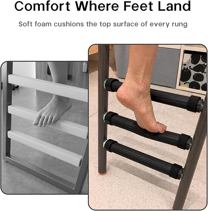 Bunk Bed Ladder Pads 6.5 Ft with 10 Adjustable Straps, Soft Foam Ladder Cover for Loft Bed, Cushioned Step Pads for Comfortable Climbing, Secure Fit, Black