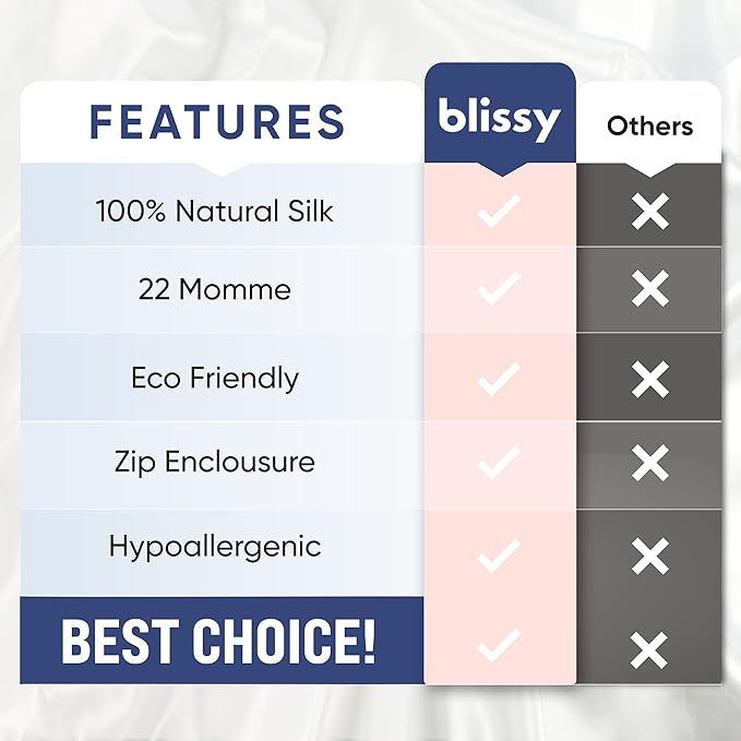 Blissy Silk Pillowcase - 100% Pure Mulberry Silk - 22 Momme 6A High-Grade Fibers - Silk Pillow Cover for Hair & Skin - Regular, Queen & King (Sky Blue, Queen)