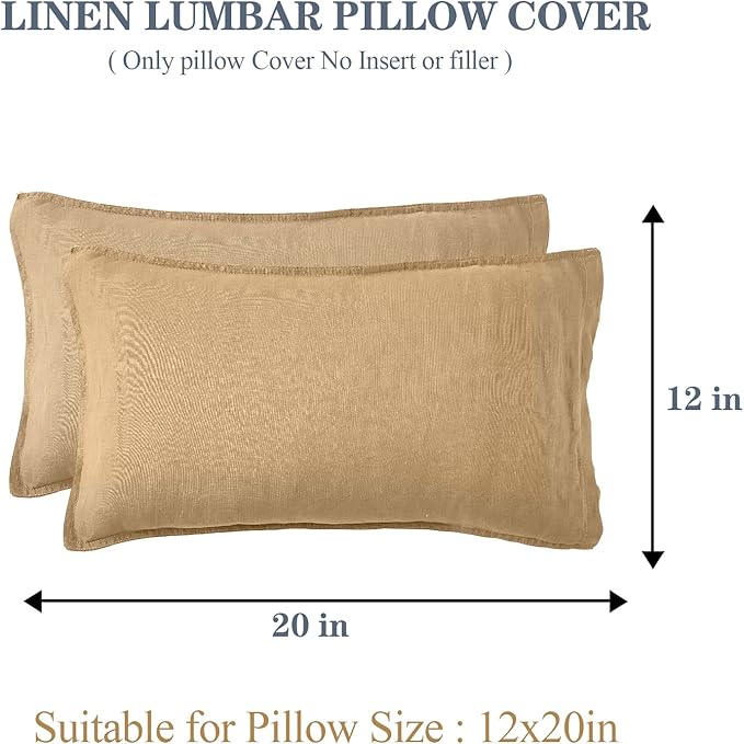 Simple&Opulence 100% Linen Lumbar Pillow Cover 12 x 20 Inches Set of 2 Rectangular Decorative Throw Cushion Cover for Couch Sofa Bed Living Room Office Soft Breathable Farmhouse - Sand