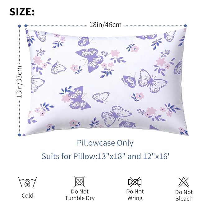 Cloele Kids Toddler Pillowcase Envelope Travel Pillowcase Baby Pillow Cover Fits Pillows Sized 12x16 or 13x18-2 Pack Soft Children’s Bedding Pillowslip Case for Boys and Girls -Butterfly