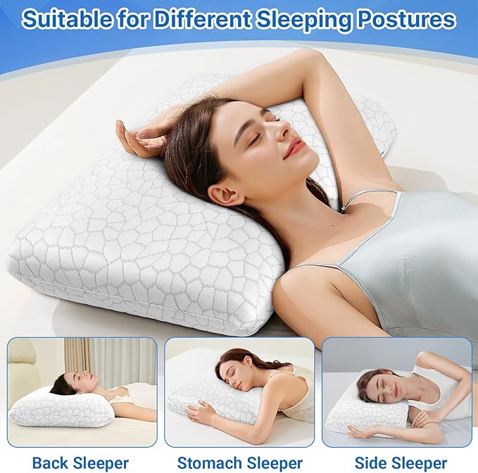 Memory Foam Pillows, Bed Pillow, Bed Pillow for Side, Back and Stomach Sleepers, Neck Pillow for Sleeping with Removable and Machine Washable Cover, Queen Size (1 Pack)