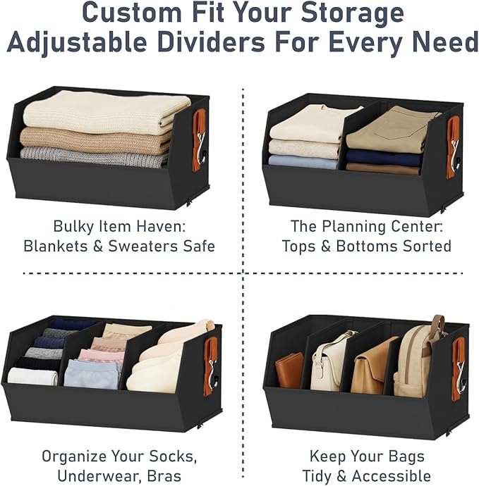 DIMJ Hanging Closet Organizer Extra Large, Clothes Hanging Shelves for Closet with Divider, Collapsible Closet Storage System, Fabric Storage Bins for Home, Black, 15.75 × 12.20 × 9.44, 3 Pack