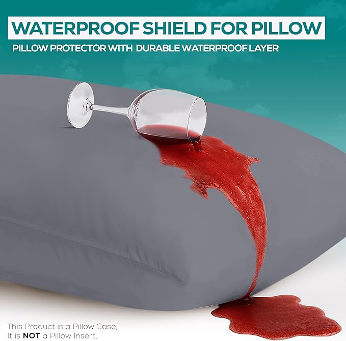 Utopia Bedding Premium 100% Waterproof Pillow Protectors with Zipper Body Size (Set of 2), Bed Bug and Dust Mite Proof Zippered Pillow Covers, Pillow Encasement Cases, Gray
