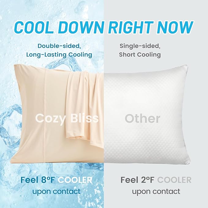 Cozy Bliss Cooling Pillow Cases for Hot Sleepers, Q-Max>0.45, King Size Set of 2, Soft & Silky Pillow Covers with Envelope Closure,Gift, Yellow, 20x36 Inches