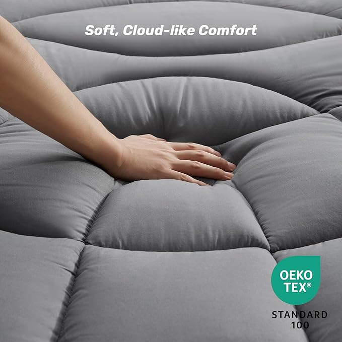 Unikome Twin XL Mattress Pad Waterproof - Soft Mattress Topper for College Dorm Room Essentials, Extra Long Noiseless Twin Mattress Protector Cover with 8"-21" Deep Pocket (Grey, 39x80)