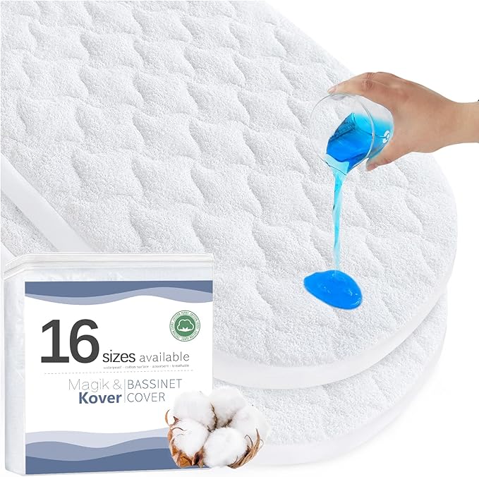 Baby Bassinet Mattress Pad Covers, Fit for UPPAbaby Bassinet, 13" x 30" Bassinet Mattress Protector 2 Pack, Waterproof & Quilted Covers