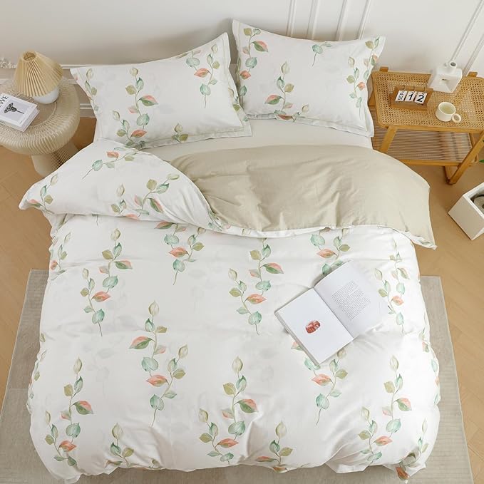 OAITE Duvet Cover Set Twin Size Floral Pattern Ultra Soft 100% Cotton Duvet Cover Sets 3-PC, Breathable Duvet Cover with Zipper Closure & Corner Ties(2 Pillow Shams,1 Duvet Cover)
