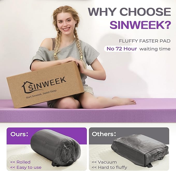 SINWEEK Dual Layer 5 Inch Memory Foam Mattress Topper Twin XL Size for Dorm Room, 2 Inch Gel Memory Foam Plus 3 Inch 1450 GSM Pillow Top Mattress Pad Cover, College Dorm Essentials, Dark Gray