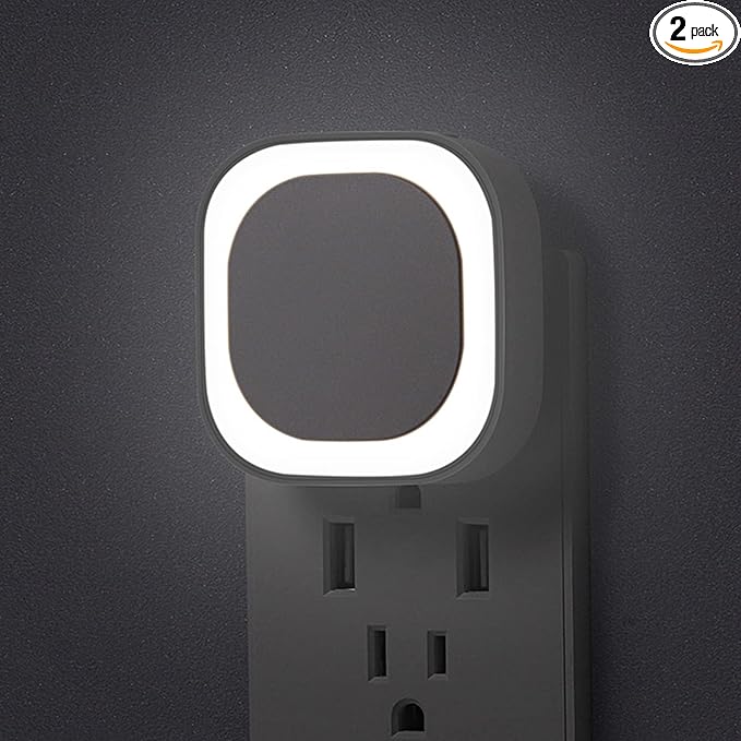 YUNLEX 2 Pack Daylight White Night Light, Gentle Eye-Care with Dimmable Wide-Glow & Indirect Reflection, Auto Dusk to Dawn Sensor, Plug in for Kitchen Counter, Garage Workshop, Laundry, Hallway