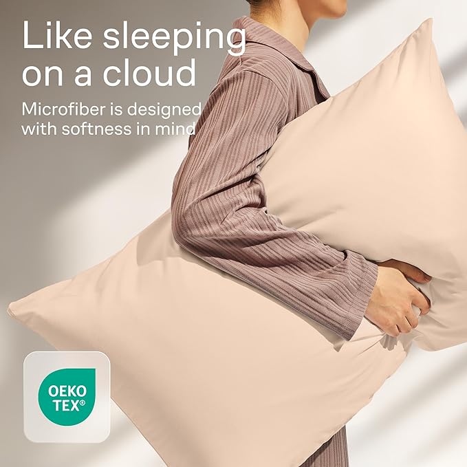 Ultra Soft Pillow Protectors with Zipper Queen Size - Set of 4 Breathable Pillow Covers - 100% Protection Against Stains, Dust & Dirt - Machine Washable (Beige)