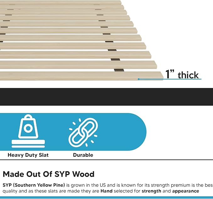 Treaton, 1-Inch Extra Heavy Duty Horizontal Wooden Bunkie Board/Bed Slats, Enhance Mattress Support, Queen(60.5"), Beige