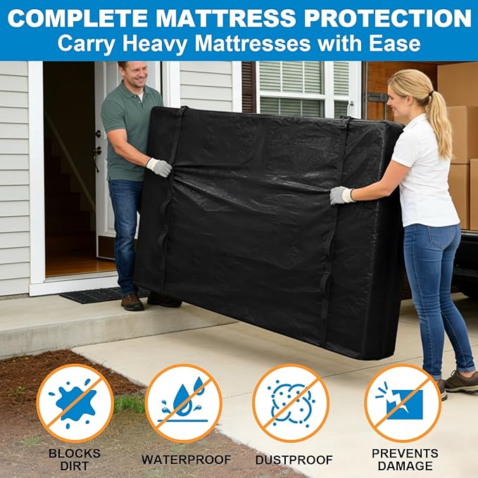 TICONN Mattress Bags for Moving, Heavy Duty Twin Mattress Cover Storage Bag with Full-Around Handle and Adjustable Buckles (Black, Twin)