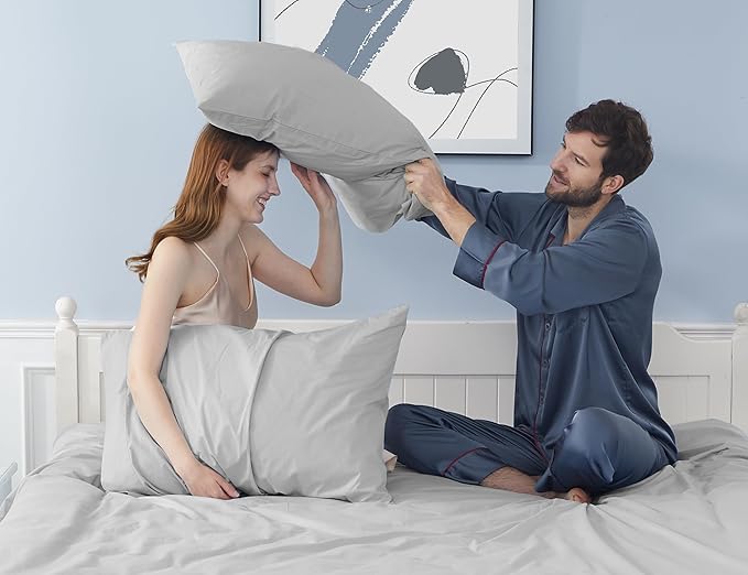 Pillow Cases, King Size Cotton Percale Weave Pillowcases, Pre-Shrunk Breathable and Hypoallergenic Pillowcases, Set of 2 (2 Piece King 20 Inch x 40 Inch, Light Gray)