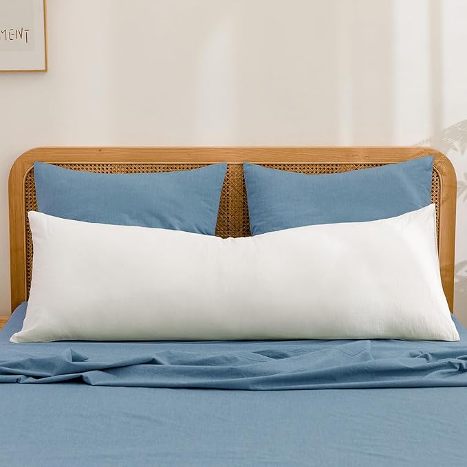 BESTOUCH 100% Washed Cotton Pillowcase for Hair and Skin Linen Feel Soft Comfortable Breathable 2 Set Pillow Case with Envelope Closure Solid Dark Blue Euro 26x26 Inches