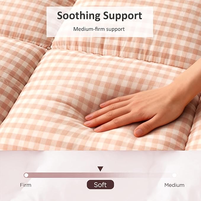 Thick Mattress Topper Twin Size - Non-Slip Mattress Pad Cover for Back Pain Breathable Folding Sleeping Pad Machine Washable Mattress Protector (39x75 inch,Pink)
