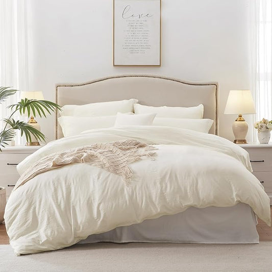 MILDLY Super Soft Duvet Cover - 100% Washed Microfiber Off White Twin/Twin XL Comforter Cover Set 2 Pieces with Zipper Closure & Corner Ties