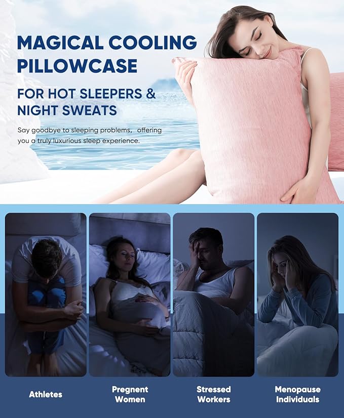 LUXEAR 2 Pack Cooling Pillow Cases for Hot Sleepers Queen Size, Arc-Chill Q-Max > 0.5, Hair & Skin Friendly, Double-Sided, Machine Washable, Hidden Zipper, Gift for Women & Men,Pink