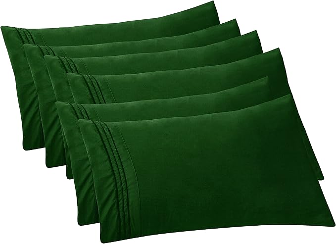 Elegant Comfort 6-PACK Solid Pillowcases 1500 Premium Hotel Quality Microfiber - Smooth Weave, Wrinkle and Stain Resistant, Easy Slip-On, 6-Piece Set, King Pillowcase, Hunter Green