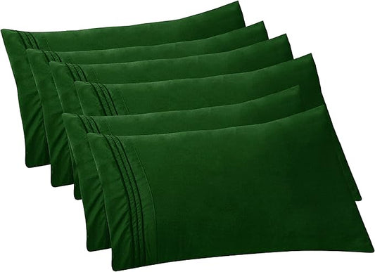 Elegant Comfort 6-PACK Solid Pillowcases 1500 Premium Hotel Quality Microfiber - Smooth Weave, Wrinkle and Stain Resistant, Easy Slip-On, 6-Piece Set, King Pillowcase, Hunter Green