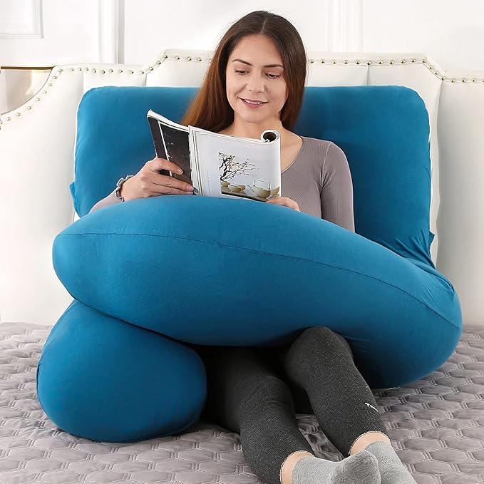 U-Shaped Full Body Pregnancy Pillow for Sleeping – 57" Maternity Pillow with Removable Cover, Support for Back, Legs, Belly & Hips (Jersey -Royal Blue)