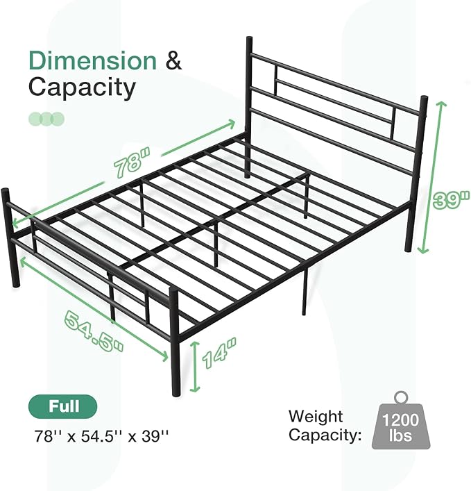 Novilla Full Size Bed Frame with Headboard and Footboard, 14 Inch Metal Platform Bed Frame, Under Bed Storage, Strong Metal Slats Support, Mattress Foundation No Box Spring Needed