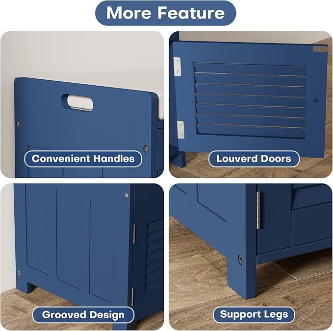 WARMHONIU Shoe Storage Bench with Lift Top Storage, Entryway Bench with Cushioned Seat, Adjustable Shelf, 2 Tier Shoe Rack with Doors for Entryway, Bedroom, Hallway, Mudroom, Blue