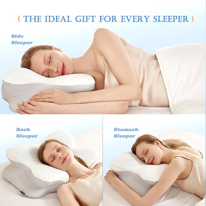 EUCIOR Cooling Gel Pillows for Neck and Shoulder,Cervical Pillow Cozy Sleeping,Odorless Ergonomic Contour Memory Foam Pillows for Side Back Stomach Sleepers with Pillowcase (Grey)