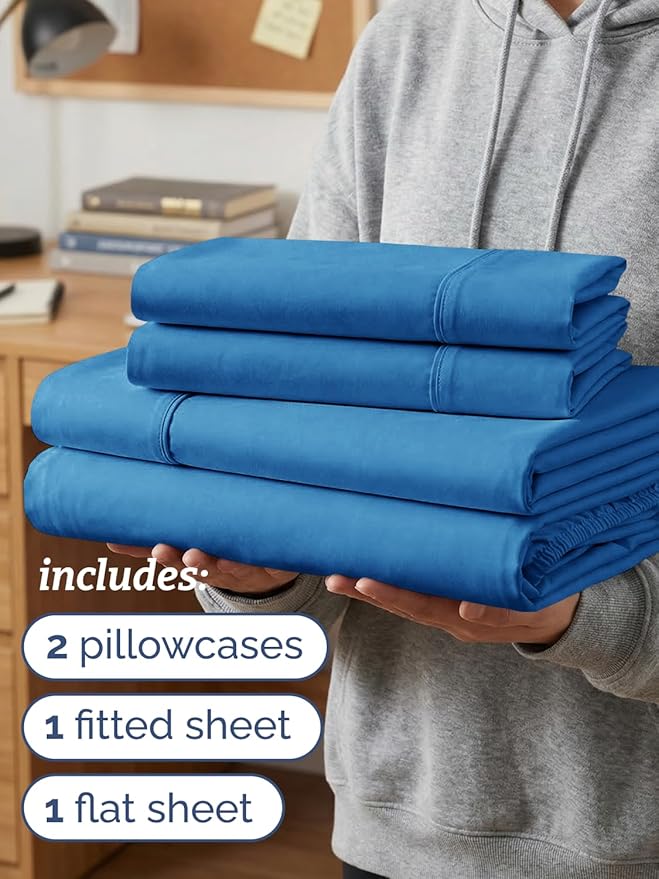 Twin XL 4 Piece Sheet Set - Comfy, Breathable & Cooling - Soft Hotel Luxury Bedding for Women, Men, Kids, Teens and Children - 1 Flat & 1 Fitted Sheet & 2 Pillowcases with Deep Pockets - Royal Blue