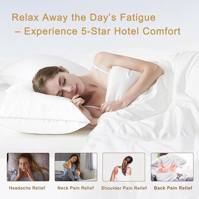 Goose Down Pillows Queen Size Set of 2 with 750 Fill Power, Hotel Quality Bed Pillows for Sleeping - Medium Firm Feather Pillows Ideal for Side, Back, Stomach Sleepers (20” x 28”)