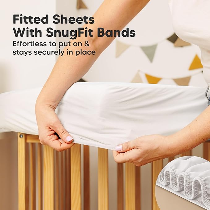2-Pack Waterproof Crib Mattress Protector Cover Fitted - Quiet Baby Crib Mattress Pad Sheets, 52" x 28" Soft Quilted Cotton Baby Sheet, Machine Washable, Easy Fit, Durable (Soft White/Quin)
