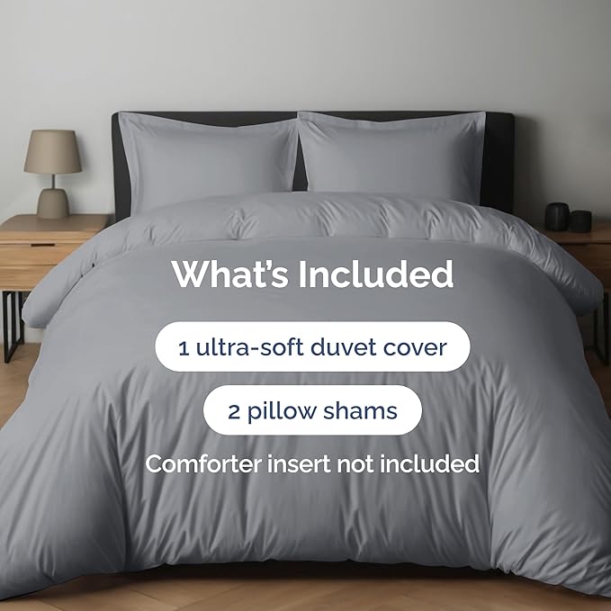 Duvet Cover Full Size Set - Extra Soft Full Duvet Cover 80" x 90" with 2 Pillow Shams - Hotel Luxury, Easy Care & Fade Free w/ Zipper Closures & Ties - All Season, Comfy and Breathable (Steel Blue)