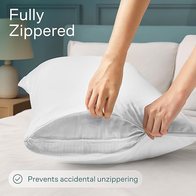 Niagara 2 Pack Waterproof Pillow Protectors Queen 20x30 Inches Smooth Zipper Premium Encasement Covers Quiet Cases Set White