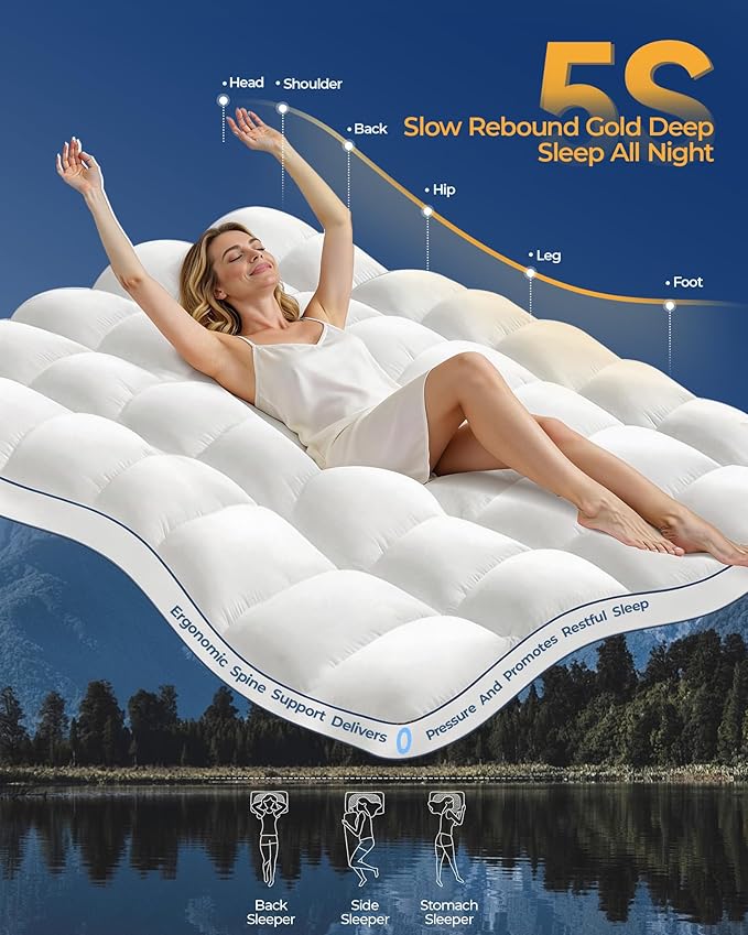 KAYFIA TwinXL Mattress Topper,Extra Thick Mattress Pad Cover for Deep Sleep,3D+7D Snow Down Alternative Fill Overfilled Plush Pillow Top Mattress with 8-23 Inch Deep Pocket-White