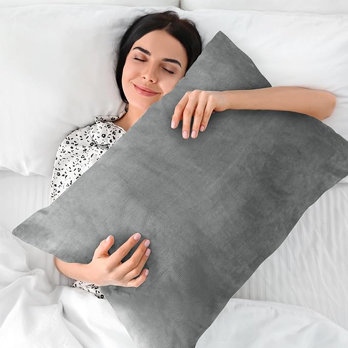 BEDELITE Flannel Pillow Cases Queen Size Set of 2, Super Soft Fleece Pillowcases with Zipper for Bedroom, Sofa, Couch,Luxury Cozy Fuzzy Velvet Pillow Shams for All Seasons(20x30 Inches,Gray)