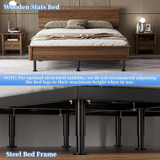 Set of 4 Adjustable Bed Legs Replacement, Adjustable Metal Bed Frame Support Legs 5.9-9.84 inch, Upgrade Under Bed Support Leg with Wider Base, Heavy Duty Center Support Legs
