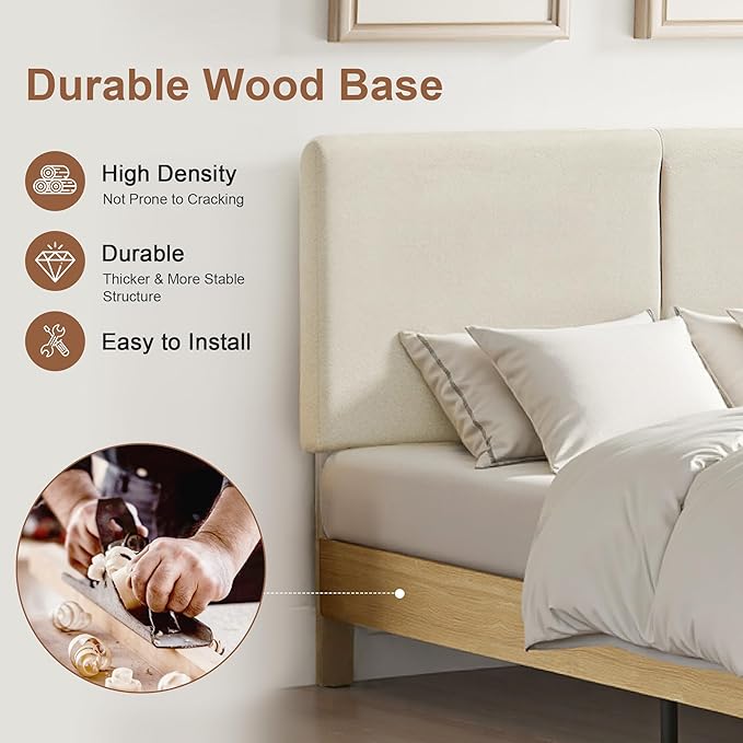 VECELO Full Bed Frame Upholstered Platform Beds with Height-Adjustable Cotton and Linen Headboard, Heavy Duty Wood Slats, 6" Under-Bed Space, Noise-Free, No Box Spring Needed, Easy Assembly