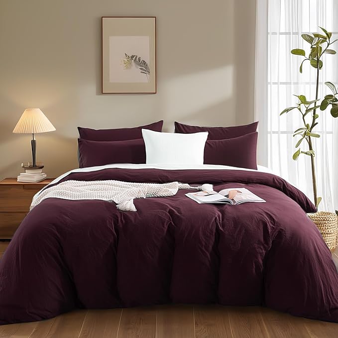 NEXHOME PRO Duvet Cover Set 100% Washed Cotton Oversized King 120"x98" Linen Feel Textured Organic Natural 3 Pieces Bedding Set Terracotta Burnt Orange with Zipper Closure Breathable(No Comforter)