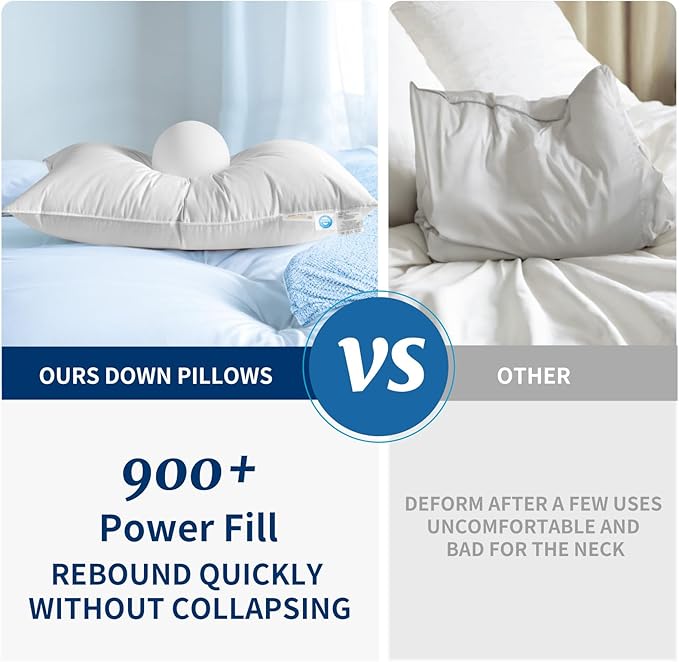 Canadian Luxury Goose Down Pillow Queen Size - 900 Fill Power, 100% Cotton with Teflon Shell- Ultra Comfort Sleep Pillows - Bed Pillows for Back, Stomach, Side Sleeper(White,Queen(Pack of 1))