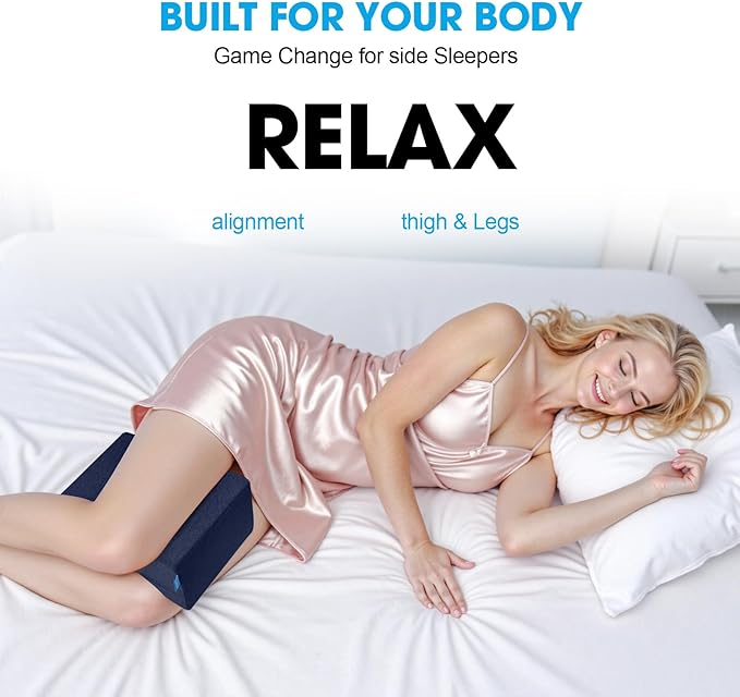 Knee Pillow for Side Sleepers with Cooling Gel, Memory Foam Elevation Pillow for Spine Aligning, Sciatica, Back, Hip, Knee, Ankle Pain, Blue/Plus