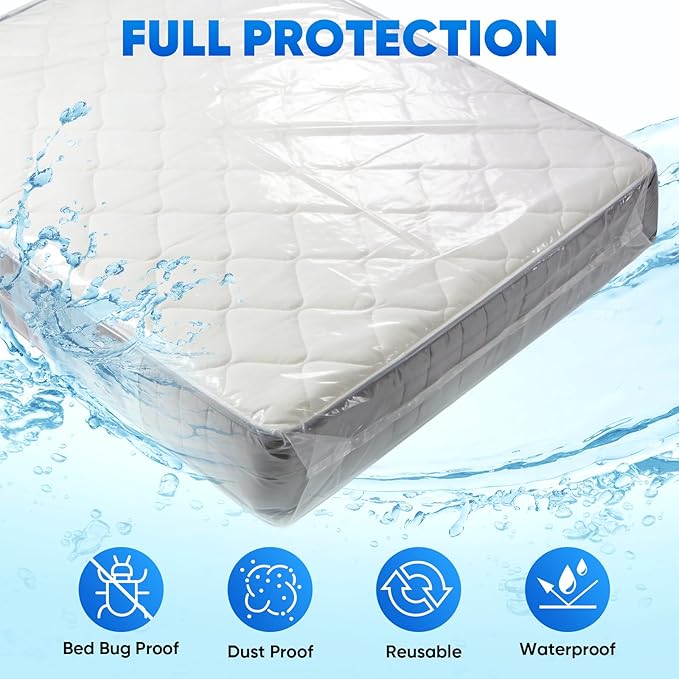 TICONN 1PK Plastic Mattress Bag for Moving Storage, Waterproof Mattress Protector Cover, Heavy-Duty Mattress Moving Supplies (1.5 mil, Full)