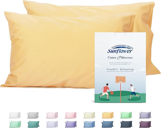 Sunflower King Pillowcases Set of 2, 100% Cotton King Pillow Cases 2, 20×40 inches Sheepskin, Soft and Breathable