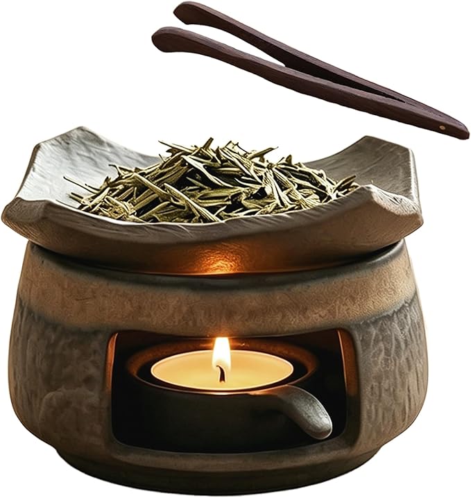 Ceremony Ceramic Incense Holder Aromatherapy Diffuser, White Sage Incense Burner, Herb Burner & Candle Wax Warmer with Tealight Holder, Home Fragrance Accessories for Relaxation & Meditation