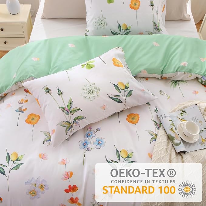 MUXHOMO Duvet Cover Full Size, Reversible Floral Multicolor Duvet Cover Set with Zipper Closure, 3 Pieces Botanical Patterns Soft Microfiber Bedding Set with 4 Ties (80"x90", 2 Pillow Cases)