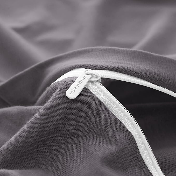 PURE ERA Jersey Knit Duvet Cover Set 100% T-Shirt Cotton Super Soft Comfy 3pc Bedding Set with Zipper Closure (Solid Grey Purple, Queen, 90"X90")