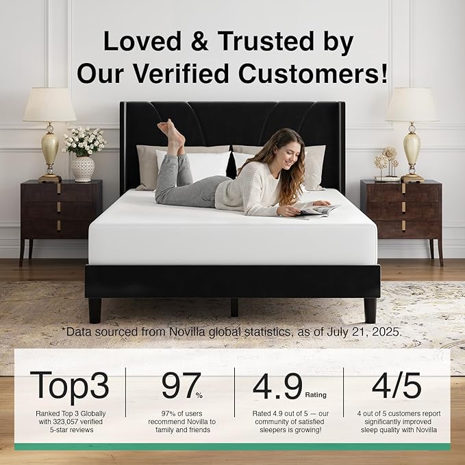 Novilla King Bed Frame, King Bed Frame and Headboard, Velvet Upholstered Wing Side Headboard, No Box Spring Needed, Heavy Duty Feet, Easy Assembly, Black Velvet